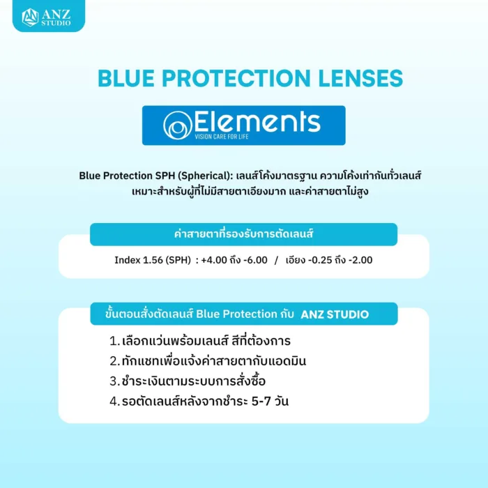 ANZ STUDIO แว่นกรองแสง รุ่น Ceres ฟรีเลนส์ Elements Blue Protection ตัดใหม่ตามค่าสายตา - Image 4