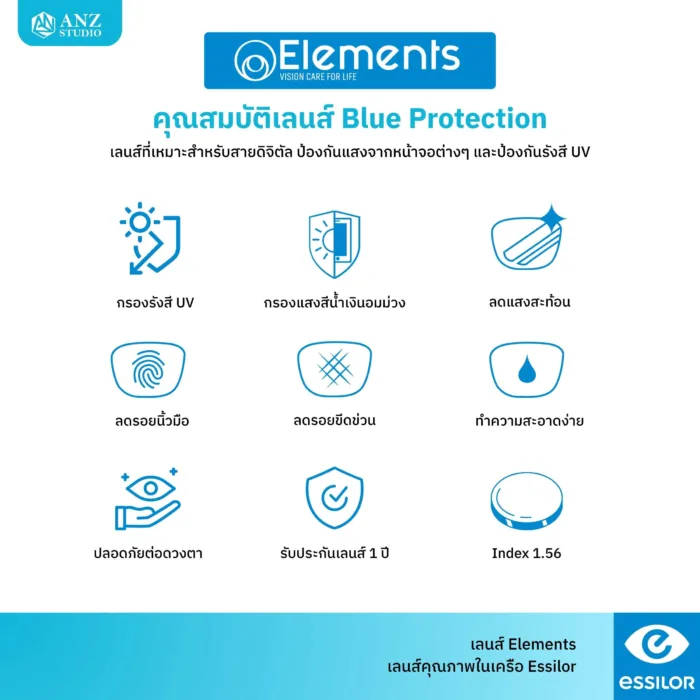 ANZ STUDIO แว่นกรองแสง รุ่น Sputnik ฟรีเลนส์ Elements Blue Protection ตัดใหม่ตามค่าสายตา - Image 5