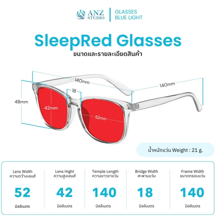 แว่นกรองแสงสีฟ้าเข้ม รุ่น SleepRed สำหรับใส่ก่อนนอน ลดแสงกระตุ้นสมอง ช่วยให้นอนหลับดีขึ้น - Image 2