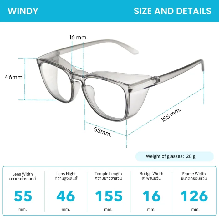 แว่นกรองแสงสีฟ้า รุ่น WINDY Anti-Fog กันลม ป้องกันฝุ่น PM2.5 - Image 2
