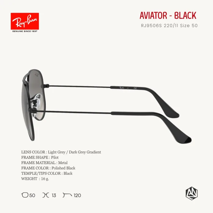 Ray-Ban Junior Aviator RJ9506S Sunglasses Size 50 แว่นกันแดดเด็ก - Image 4