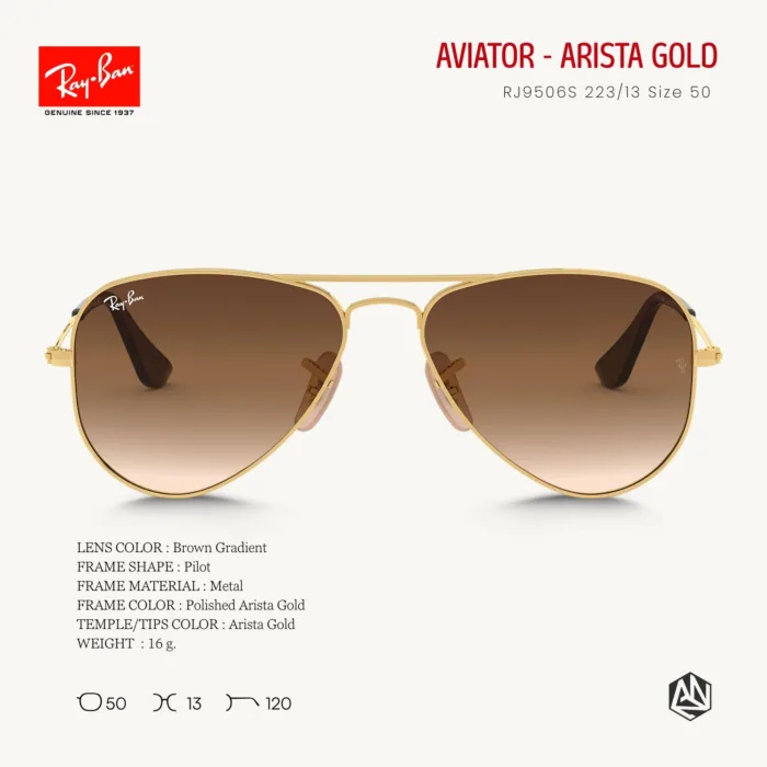 Ray-Ban Junior Aviator RJ9506S Sunglasses Size 50 แว่นกันแดดเด็ก - Image 5