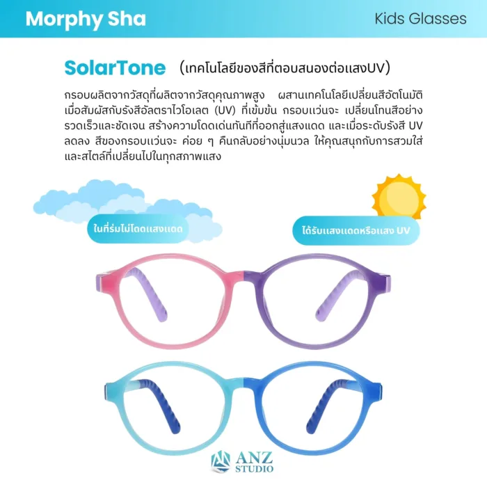 แว่นสำหรับเด็ก กรอบเเว่นเปลี่ยนสี รุ่น Morphy SHA - Image 4