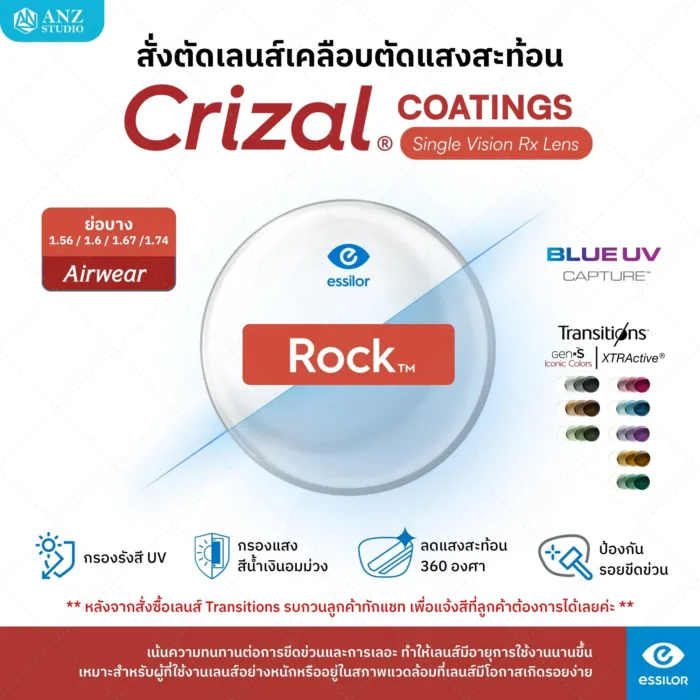 ตัดเลนส์เคลือบตัดแสงสะท้อน Crizal Single Vision Rx Lens (เลนส์สั่งตัดเฉพาะบุคคล) - Image 1