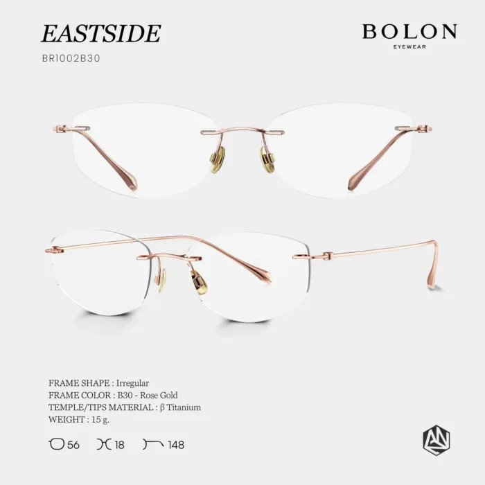 แว่นตา BOLON EASTSIDE BR1002 – ทรง Irregular ไร้ขอบ เบา เรียบหรู - Image 2