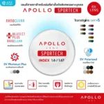 เลนส์ Apollo Sportech เลนส์สั่งตัดสำหรับเล่นกีฬา รองรับกรอบโค้ง Wraparound (Single Vision) RX Lens
