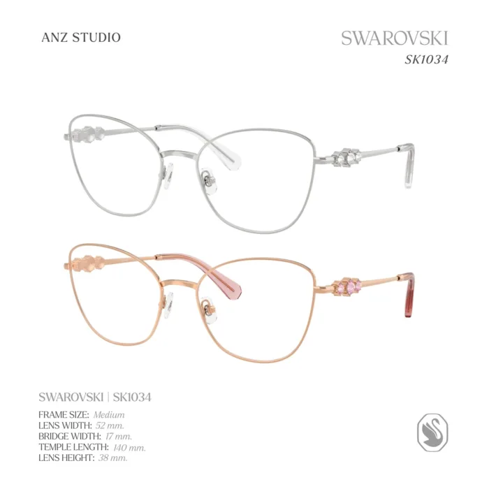 กรอบแว่นตา SWAROVSKI รุ่น SK1034 ทรง Cat Eye ประดับคริสตัล 3 เม็ด ของแท้ รับประกัน 2 ปี - Image 2