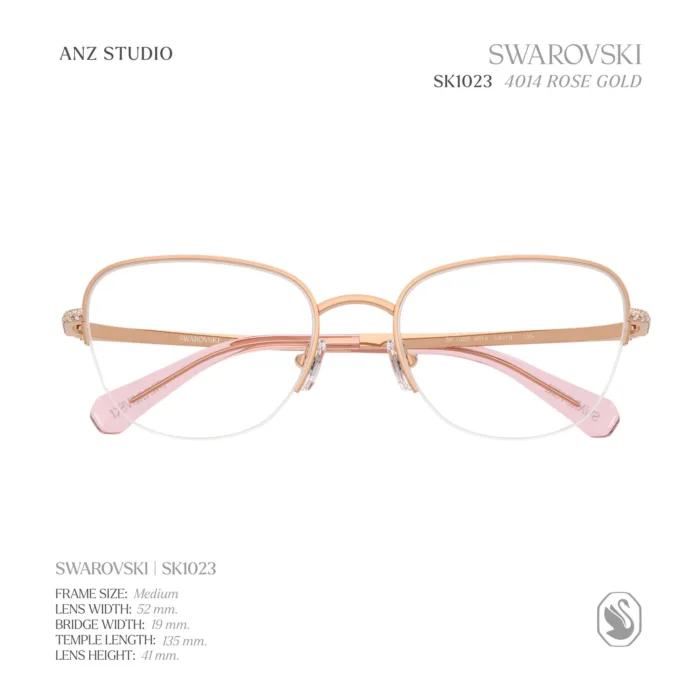 กรอบแว่นตา SWAROVSKI รุ่น SK1023 ทรง Cat Eye กึ่งไร้ขอบ พร้อมบานพับประดับคริสตัล Pavé ของแท้ รับประกัน 2 ปี - Image 3