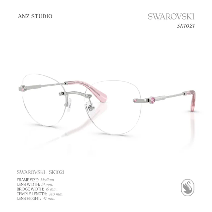 กรอบแว่นตา SWAROVSKI รุ่น SK1021 ทรง Phantos ไร้ขอบ ประดับคริสตัลเหลี่ยมแปดมุม ของแท้ รับประกัน 2 ปี - Image 2