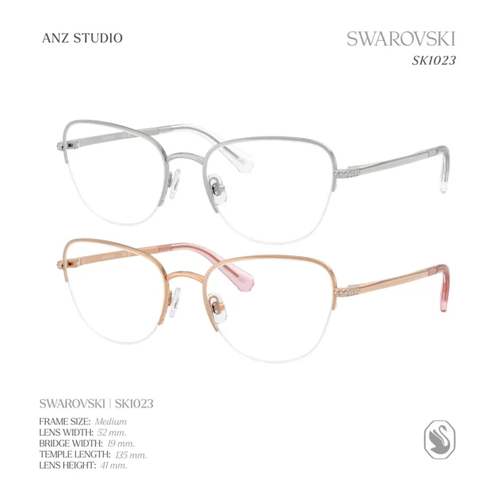 กรอบแว่นตา SWAROVSKI รุ่น SK1023 ทรง Cat Eye กึ่งไร้ขอบ พร้อมบานพับประดับคริสตัล Pavé ของแท้ รับประกัน 2 ปี - Image 2