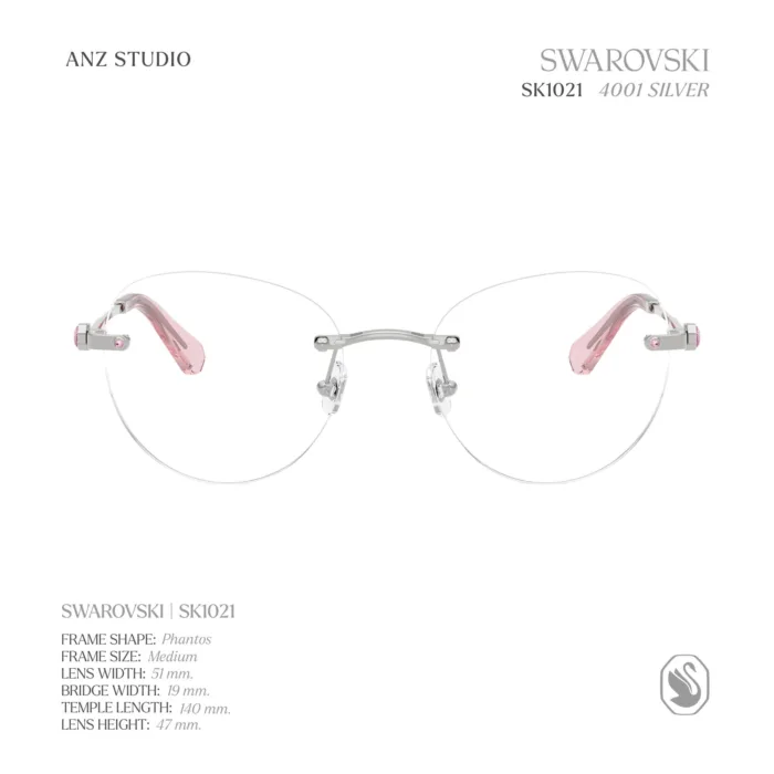 กรอบแว่นตา SWAROVSKI รุ่น SK1021 ทรง Phantos ไร้ขอบ ประดับคริสตัลเหลี่ยมแปดมุม ของแท้ รับประกัน 2 ปี - Image 3