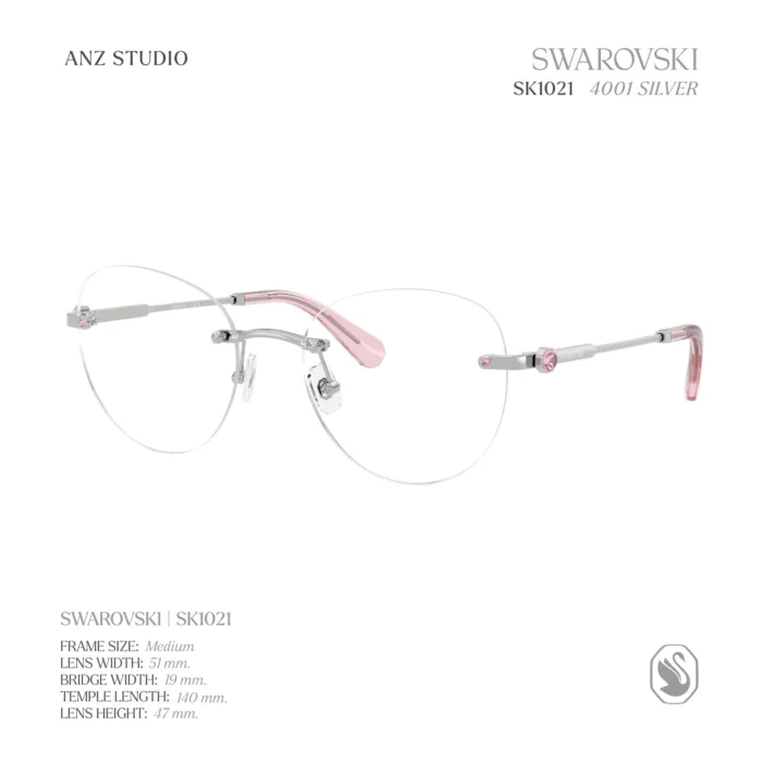 กรอบแว่นตา SWAROVSKI รุ่น SK1021 ทรง Phantos ไร้ขอบ ประดับคริสตัลเหลี่ยมแปดมุม ของแท้ รับประกัน 2 ปี - Image 4