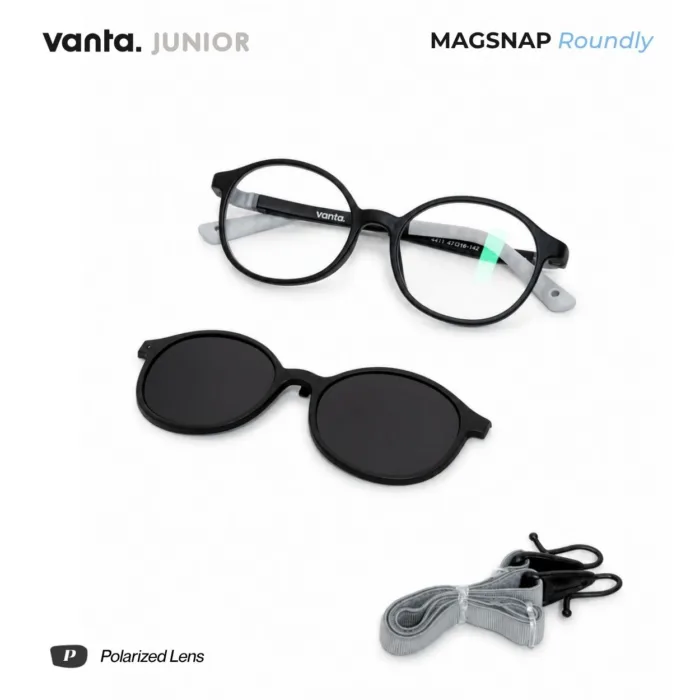 แว่นตาเด็กกรองแสงสีฟ้า vanta. MagSnap Roundly พร้อม Clip-on แม่เหล็ก Polarized UV400 อายุ 6–12 ปี - Image 3