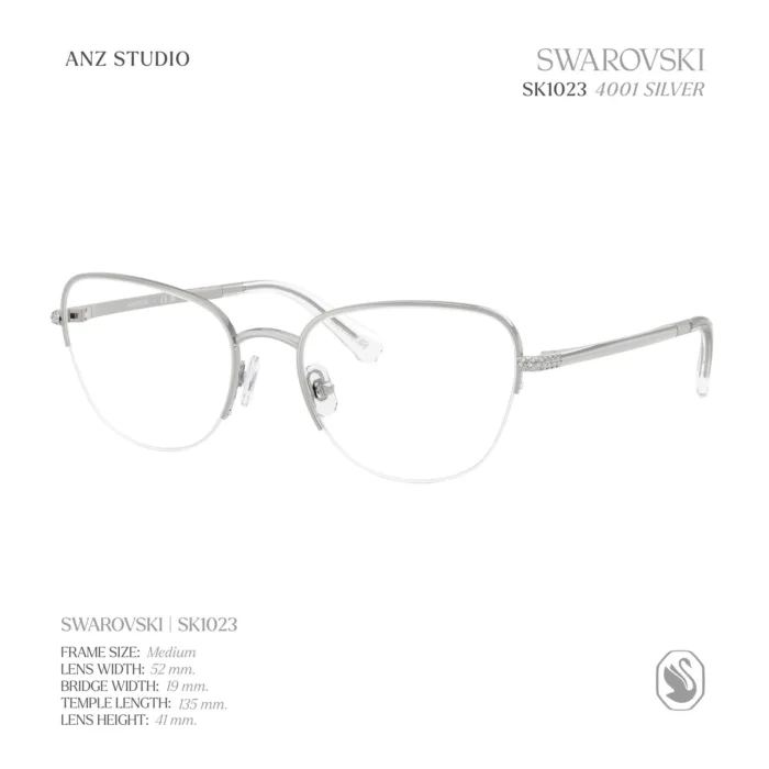 กรอบแว่นตา SWAROVSKI รุ่น SK1023 ทรง Cat Eye กึ่งไร้ขอบ พร้อมบานพับประดับคริสตัล Pavé ของแท้ รับประกัน 2 ปี - Image 8