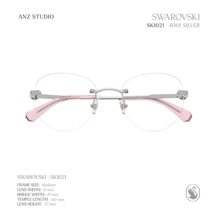 กรอบแว่นตา SWAROVSKI รุ่น SK1021 ทรง Phantos ไร้ขอบ ประดับคริสตัลเหลี่ยมแปดมุม ของแท้ รับประกัน 2 ปี - Image 6