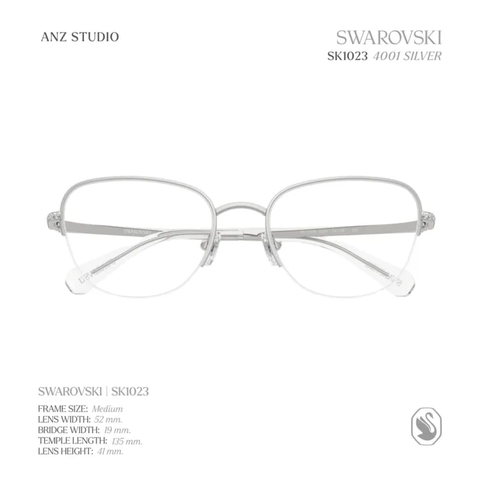 กรอบแว่นตา SWAROVSKI รุ่น SK1023 ทรง Cat Eye กึ่งไร้ขอบ พร้อมบานพับประดับคริสตัล Pavé ของแท้ รับประกัน 2 ปี - Image 6