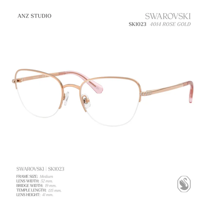 กรอบแว่นตา SWAROVSKI รุ่น SK1023 ทรง Cat Eye กึ่งไร้ขอบ พร้อมบานพับประดับคริสตัล Pavé ของแท้ รับประกัน 2 ปี - Image 5