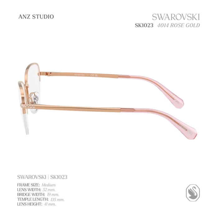 กรอบแว่นตา SWAROVSKI รุ่น SK1023 ทรง Cat Eye กึ่งไร้ขอบ พร้อมบานพับประดับคริสตัล Pavé ของแท้ รับประกัน 2 ปี - Image 4