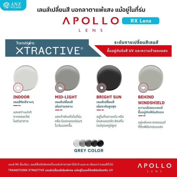 ANZ STUDIO ตัดเลนส์เปลี่ยนสี Transitions XTRActive (RX Lens) เลนส์ออโต้ จากแบรนด์ Apollo - Image 3