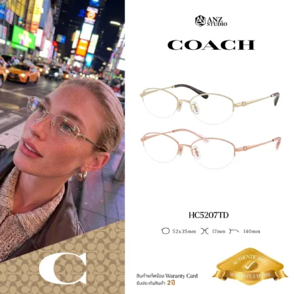 กรอบแว่นตา COACH รุ่น HC5207TD ทรง Oval กึ่งไร้ขอบ Titanium ดีไซน์บางเบา รับประกัน 2 ปี