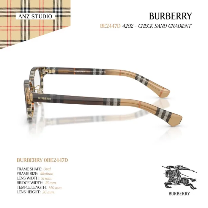กรอบแว่นตา BURBERRY รุ่น BE2447D ทรง Oval ลาย Burberry Check ของแท้ รับประกัน 2 ปี - Image 9