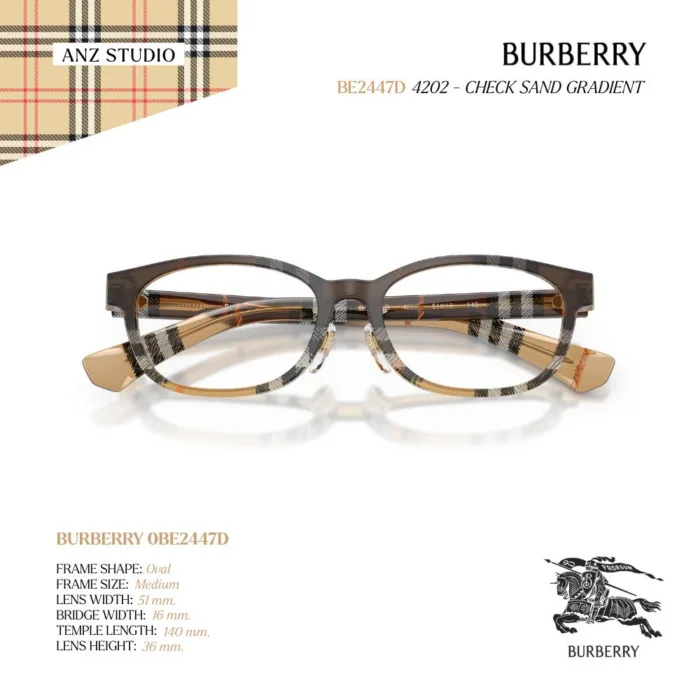 กรอบแว่นตา BURBERRY รุ่น BE2447D ทรง Oval ลาย Burberry Check ของแท้ รับประกัน 2 ปี - Image 11