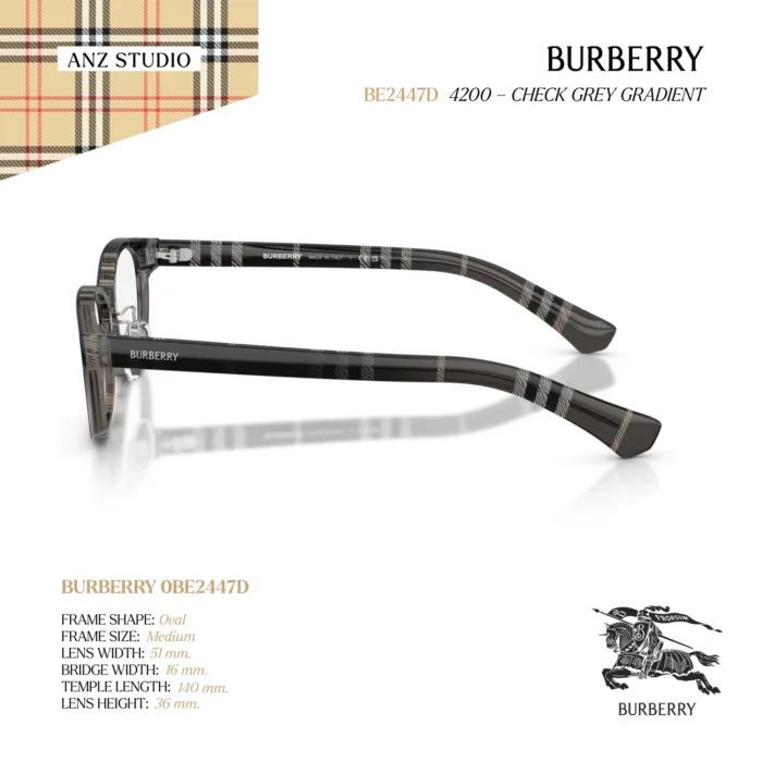 กรอบแว่นตา BURBERRY รุ่น BE2447D ทรง Oval ลาย Burberry Check ของแท้ รับประกัน 2 ปี - Image 4