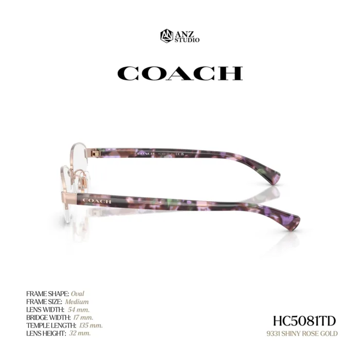 กรอบแว่นตา COACH รุ่น HC5081TD ทรง Oval กึ่งไร้ขอบ ดีไซน์บางเบา รับประกัน 2 ปี - Image 4