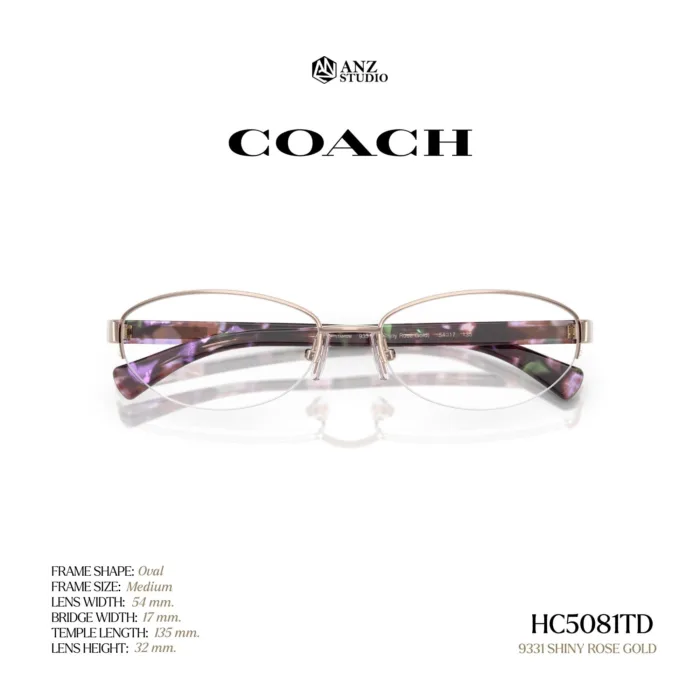 กรอบแว่นตา COACH รุ่น HC5081TD ทรง Oval กึ่งไร้ขอบ ดีไซน์บางเบา รับประกัน 2 ปี - Image 5