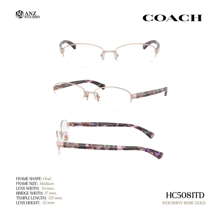 กรอบแว่นตา COACH รุ่น HC5081TD ทรง Oval กึ่งไร้ขอบ ดีไซน์บางเบา รับประกัน 2 ปี - Image 6