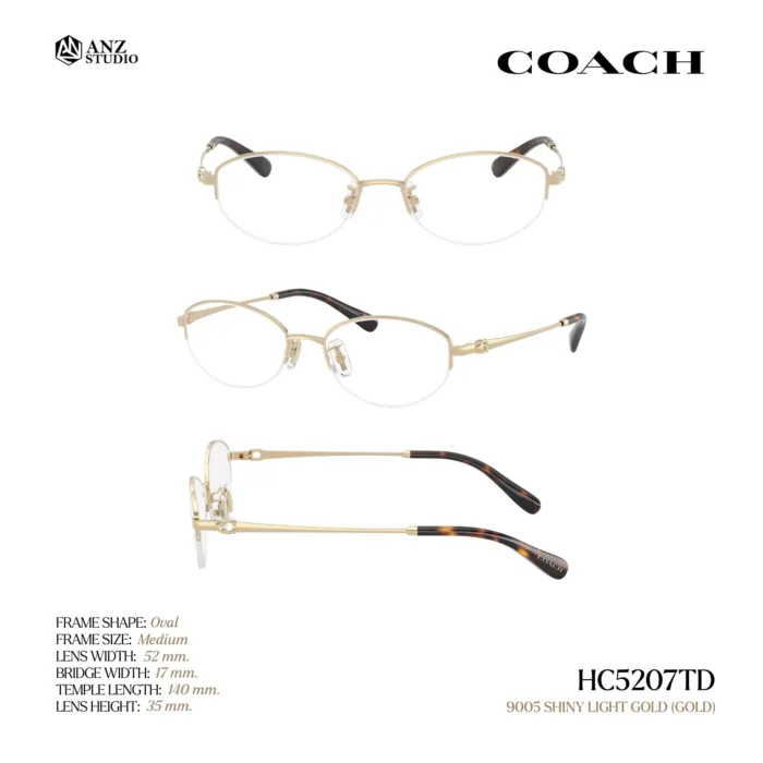 กรอบแว่นตา COACH รุ่น HC5207TD ทรง Oval กึ่งไร้ขอบ Titanium ดีไซน์บางเบา รับประกัน 2 ปี - Image 6