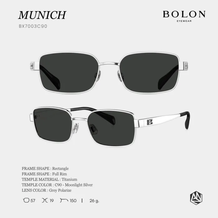 แว่นกันแดด BOLON S/S 2026 รุ่น MUNICH BX7003 ทรง Rectangle ดีไซน์โมเดิร์นคมชัด น้ำหนักเบา ของแท้ รับประกัน 1 ปี - Image 8
