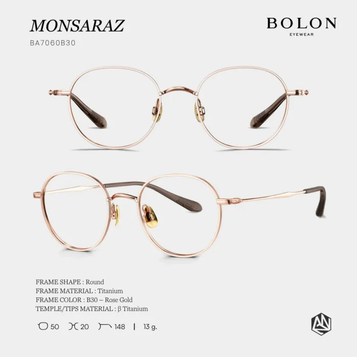 กรอบแว่นตา BOLON S/S 2026 รุ่น MONSARAZ BA7060 ทรง Round ดีไซน์มินิมอลไฮเอนด์ น้ำหนักเบา ของแท้ รับประกัน 1 ปี - Image 6