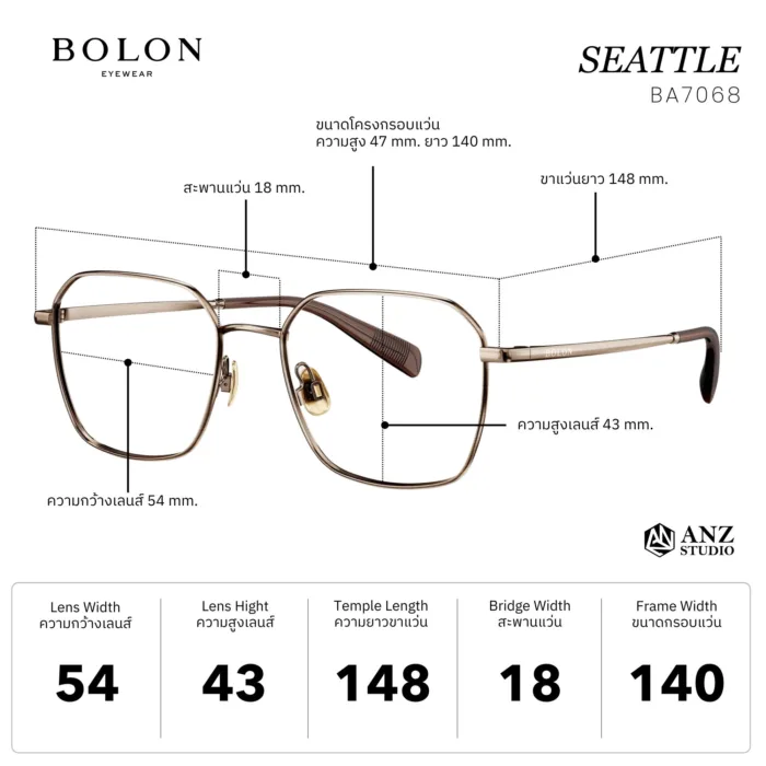 กรอบแว่นตา BOLON S/S 2026 รุ่น SEATTLE BA7068 ทรง Polygon ดีไซน์คมชัด น้ำหนักเบา ของแท้ รับประกัน 1 ปี - Image 3