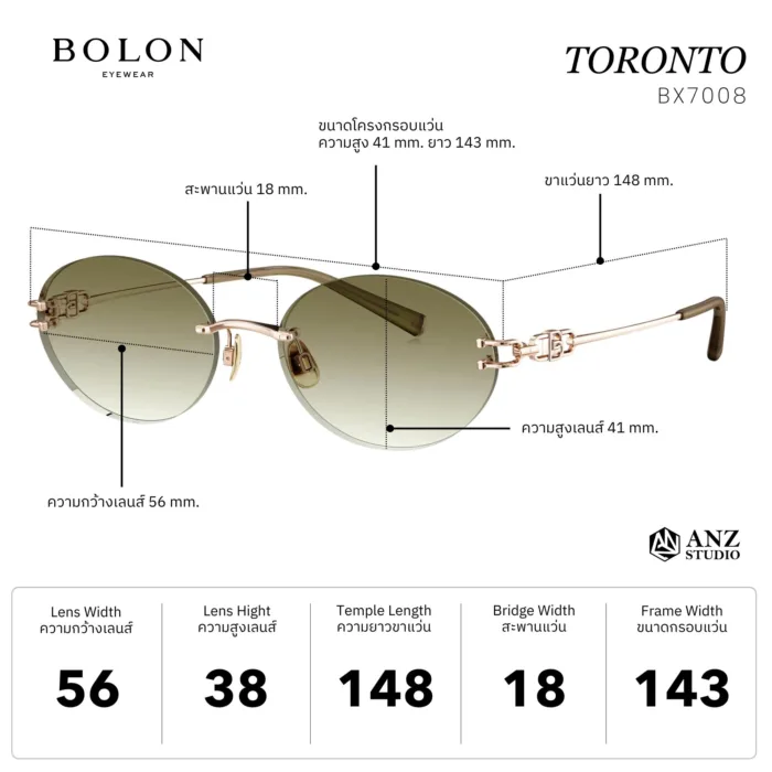 แว่นกันแดด BOLON S/S 2026 รุ่น TORONTO BX7008 ทรง Oval ดีไซน์ไร้กรอบ มินิมอลหรูหรา ของแท้ รับประกัน 1 ปี - Image 3