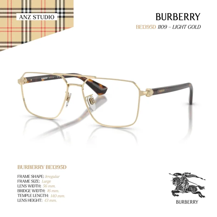 กรอบแว่นตา BURBERRY รุ่น BE1395D ทรง Irregular กรอบโลหะสี Light Gold ลุคพรีเมียม ของแท้ รับประกัน 2 ปี - Image 2