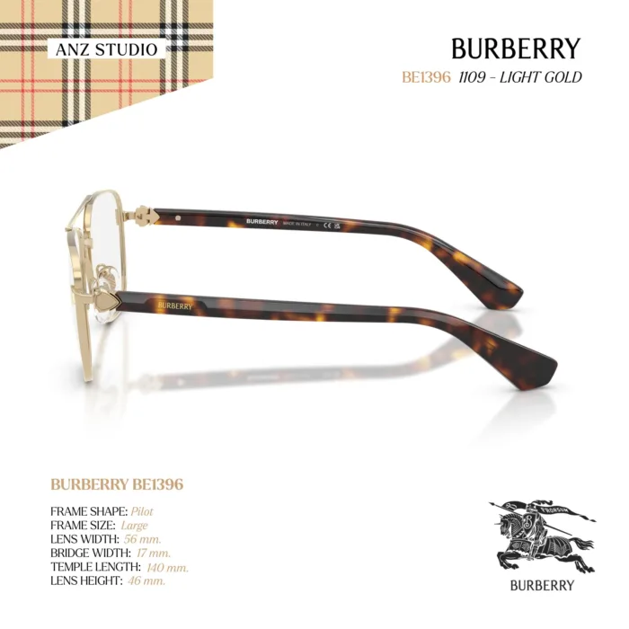 กรอบแว่นตา BURBERRY รุ่น BE1396 ทรง Pilot กรอบโลหะดีไซน์ Double Bridge ของแท้ รับประกัน 2 ปี - Image 3
