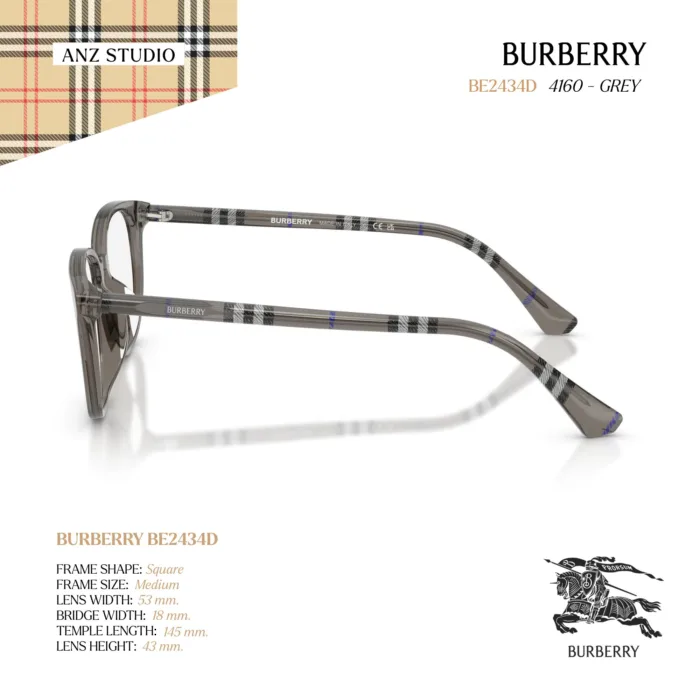 กรอบแว่นตา BURBERRY รุ่น BE2434D ทรง Square ลาย Burberry Check ของแท้ รับประกัน 2 ปี - Image 4