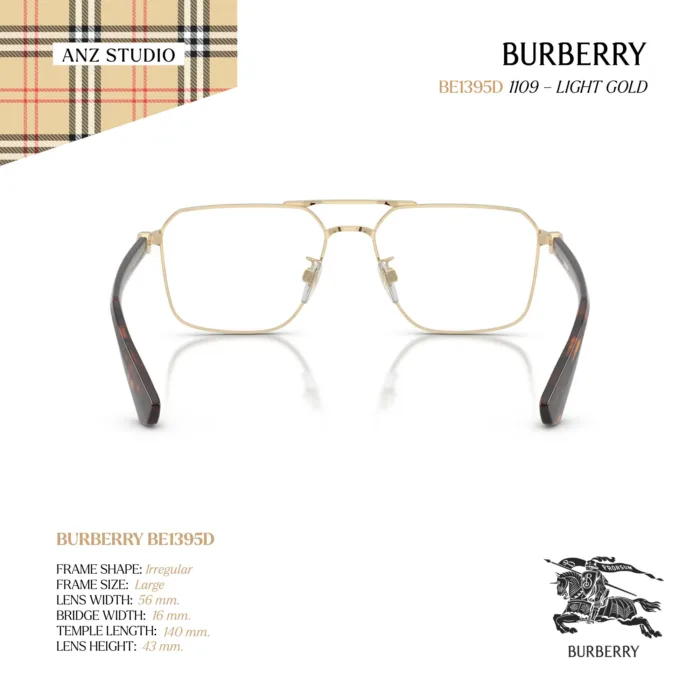 กรอบแว่นตา BURBERRY รุ่น BE1395D ทรง Irregular กรอบโลหะสี Light Gold ลุคพรีเมียม ของแท้ รับประกัน 2 ปี - Image 4