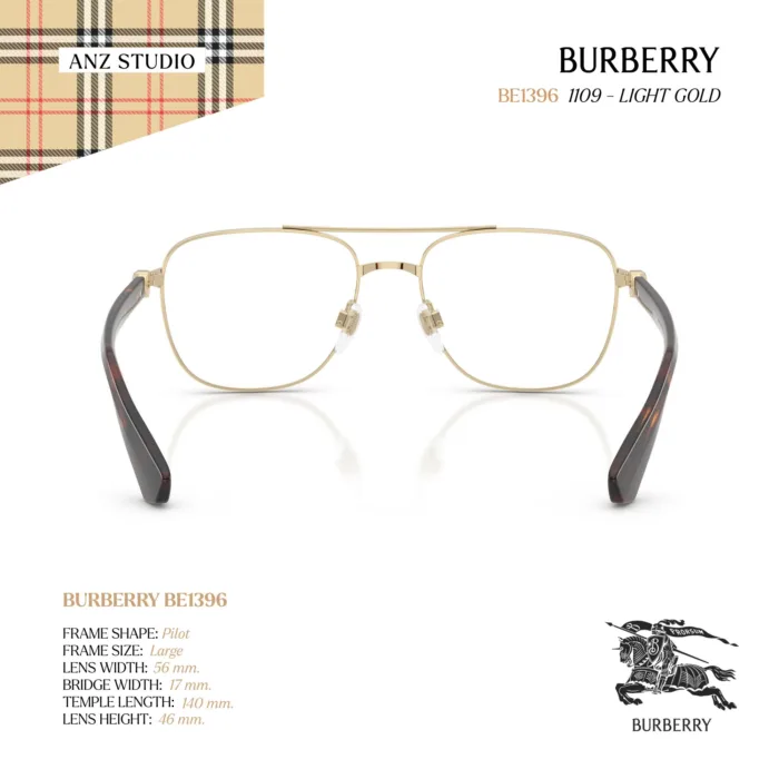 กรอบแว่นตา BURBERRY รุ่น BE1396 ทรง Pilot กรอบโลหะดีไซน์ Double Bridge ของแท้ รับประกัน 2 ปี - Image 4