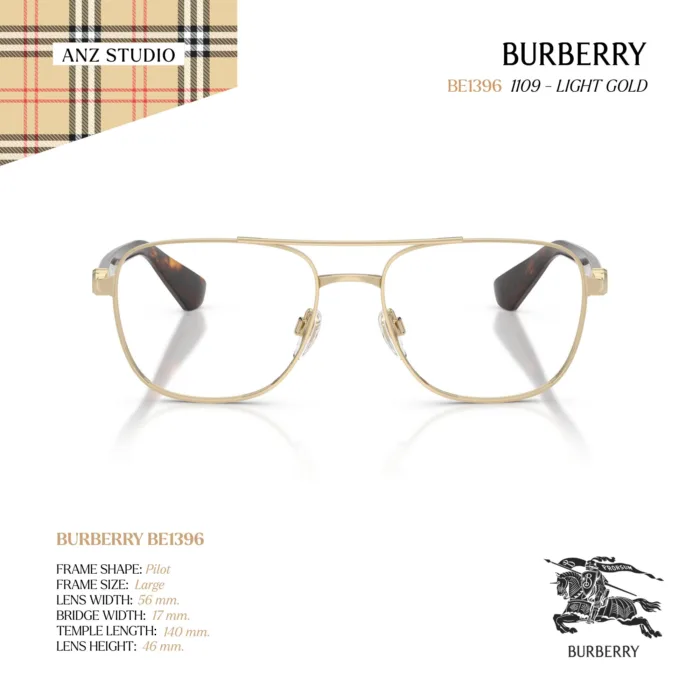 กรอบแว่นตา BURBERRY รุ่น BE1396 ทรง Pilot กรอบโลหะดีไซน์ Double Bridge ของแท้ รับประกัน 2 ปี - Image 5