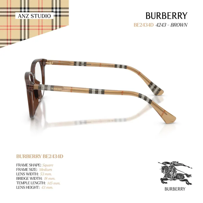 กรอบแว่นตา BURBERRY รุ่น BE2434D ทรง Square ลาย Burberry Check ของแท้ รับประกัน 2 ปี - Image 8
