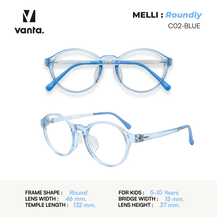 แว่นตากรองแสงสีฟ้าเด็ก vanta. MELLI Roundly กรอบ TR90 น้ำหนักเบา ใส่สบาย ถนอมสายตา - Image 6