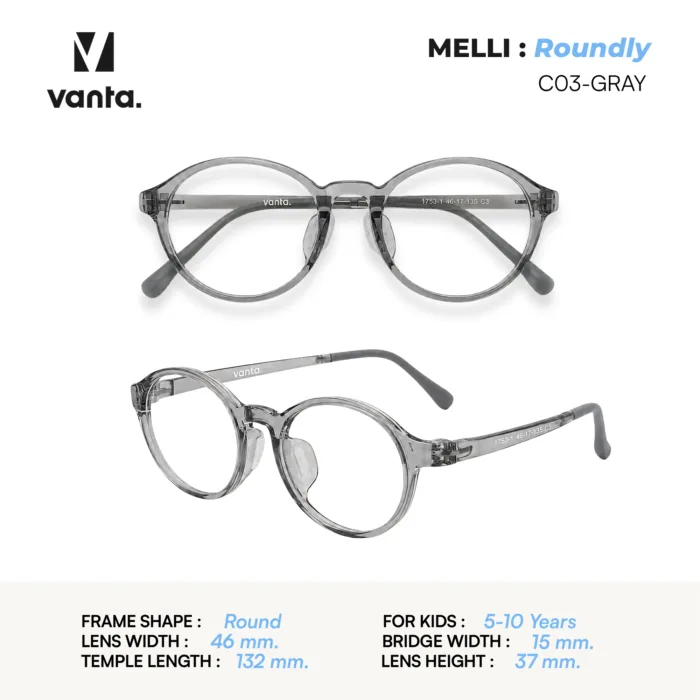 แว่นตากรองแสงสีฟ้าเด็ก vanta. MELLI Roundly กรอบ TR90 น้ำหนักเบา ใส่สบาย ถนอมสายตา - Image 7