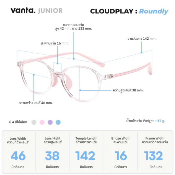 แว่นตากรองแสงสีฟ้าเด็ก vanta. CLOUDPLAY Roundly กรอบ TR90 น้ำหนักเบา ใส่สบาย ถนอมสายตา - Image 3