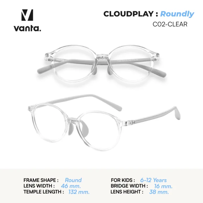 แว่นตากรองแสงสีฟ้าเด็ก vanta. CLOUDPLAY Roundly กรอบ TR90 น้ำหนักเบา ใส่สบาย ถนอมสายตา - Image 6