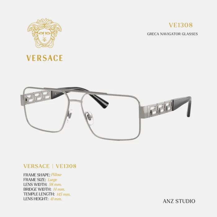 กรอบแว่นตา VERSACE รุ่น VE1308 ทรง Navigator Double Bridge Greca Iconic ของแท้ รับประกัน 2 ปี - Image 5