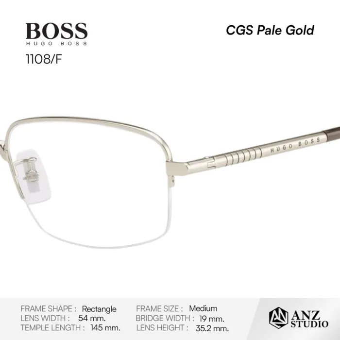 HUGO BOSS 1108/F กรอบแว่นตา Metal ทรง Rectangle Semi Rimless - Image 3