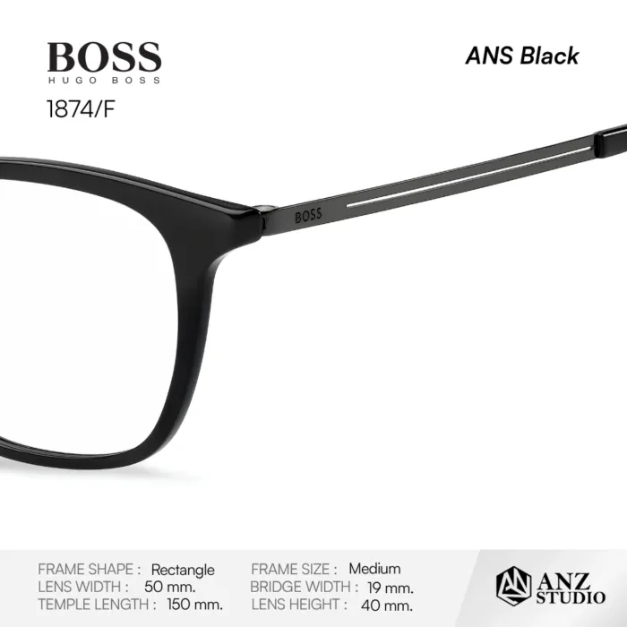 HUGO BOSS 1874/F กรอบเเว่น Titanium เเละPolyamide ทรง Rectangle Full Rim - Image 3