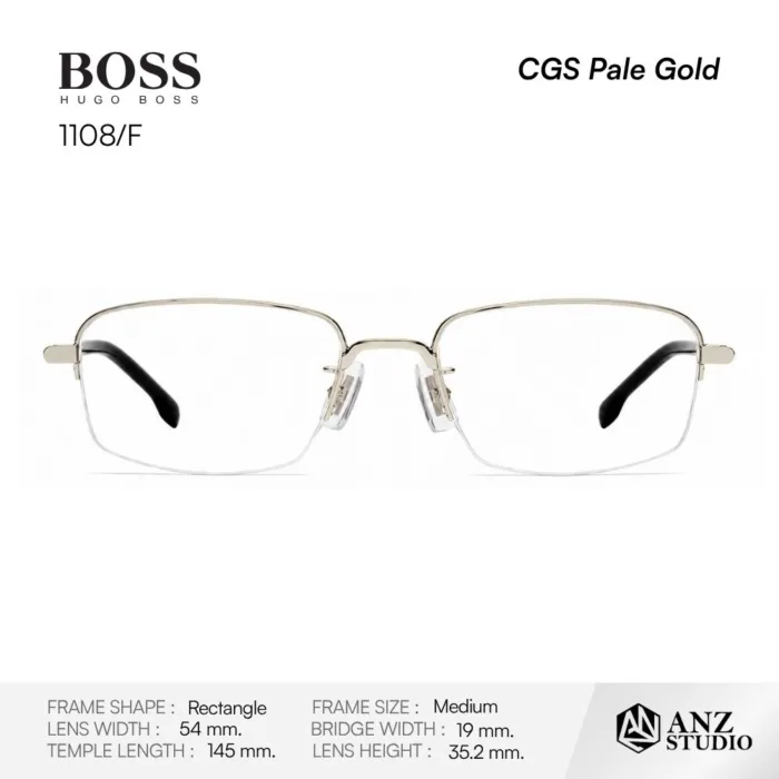 HUGO BOSS 1108/F กรอบแว่นตา Metal ทรง Rectangle Semi Rimless - Image 4